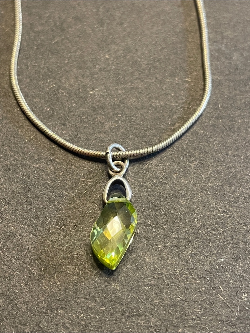 Peridot Gemstone Necklace: Pear Faceted Sterling Silver